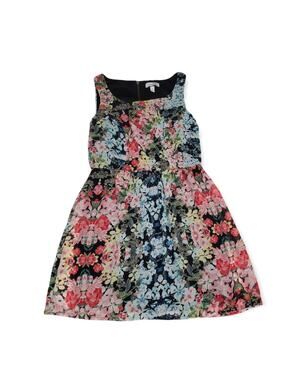 Speeckless Floral Print Elastic Waist Zip Back Dress - Size 3